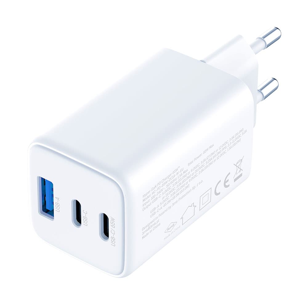 3mk Wall Charger Hyper USB-A/USB-C GaN Technologie 65W QX4+ nehořlavý materiál V0 bílá - náhled 3