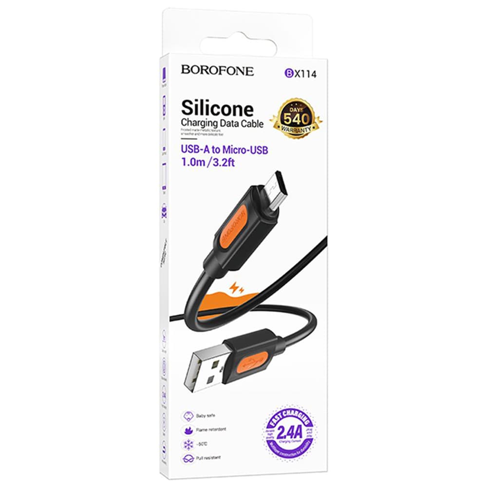 Borofone Data Cable Silicone Series BX114 USB na Micro-USB silikonový 2.4A 1m černý - náhled 3