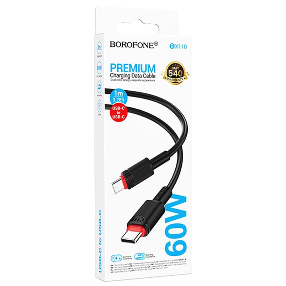 Borofone datový kabel Beneficio Series BX110 Type-C na Type-C 60W 1m černý - náhled 3