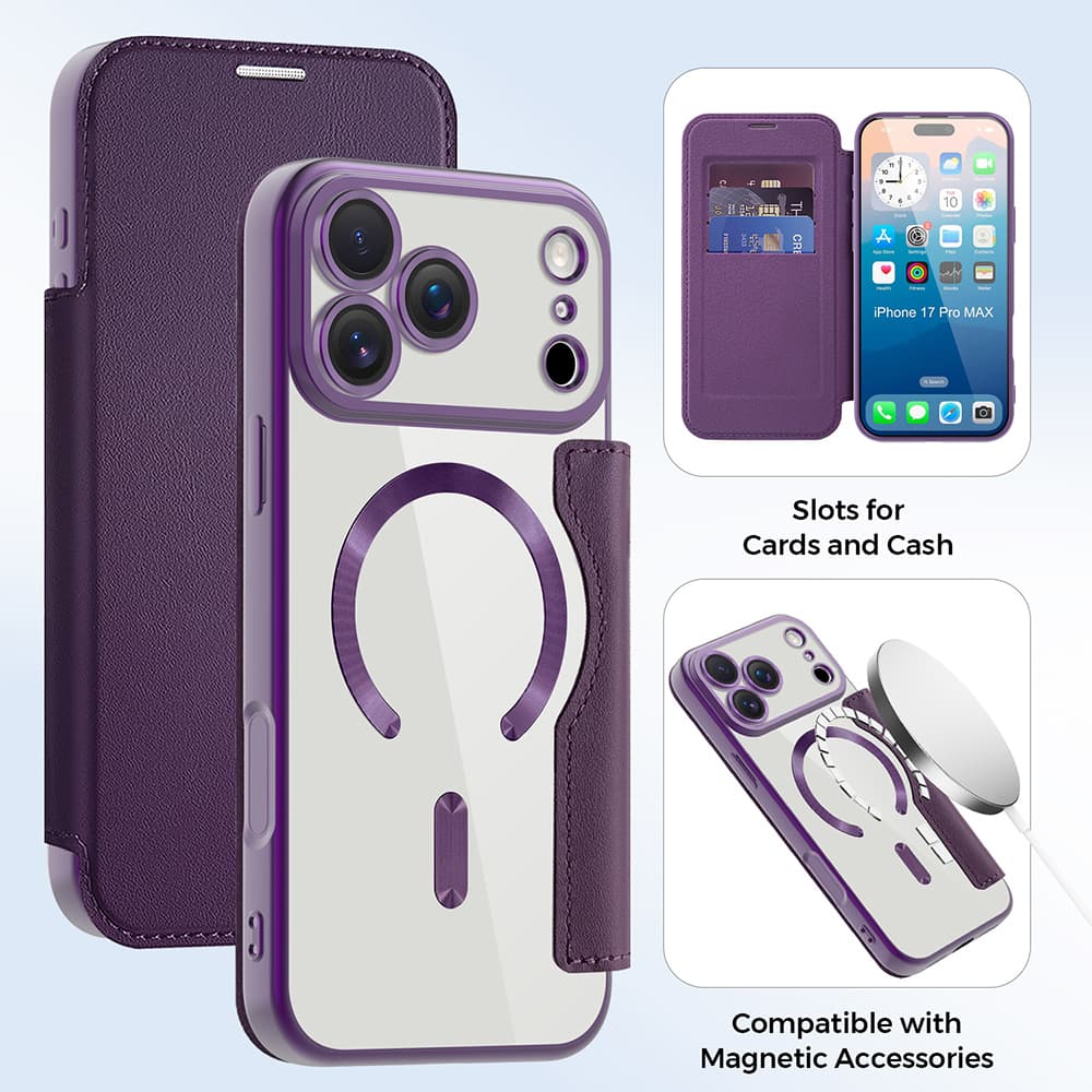 Pouzdro na knihu Techsuit SmartMag iPhone 17 Pro Max fialové - náhled 3
