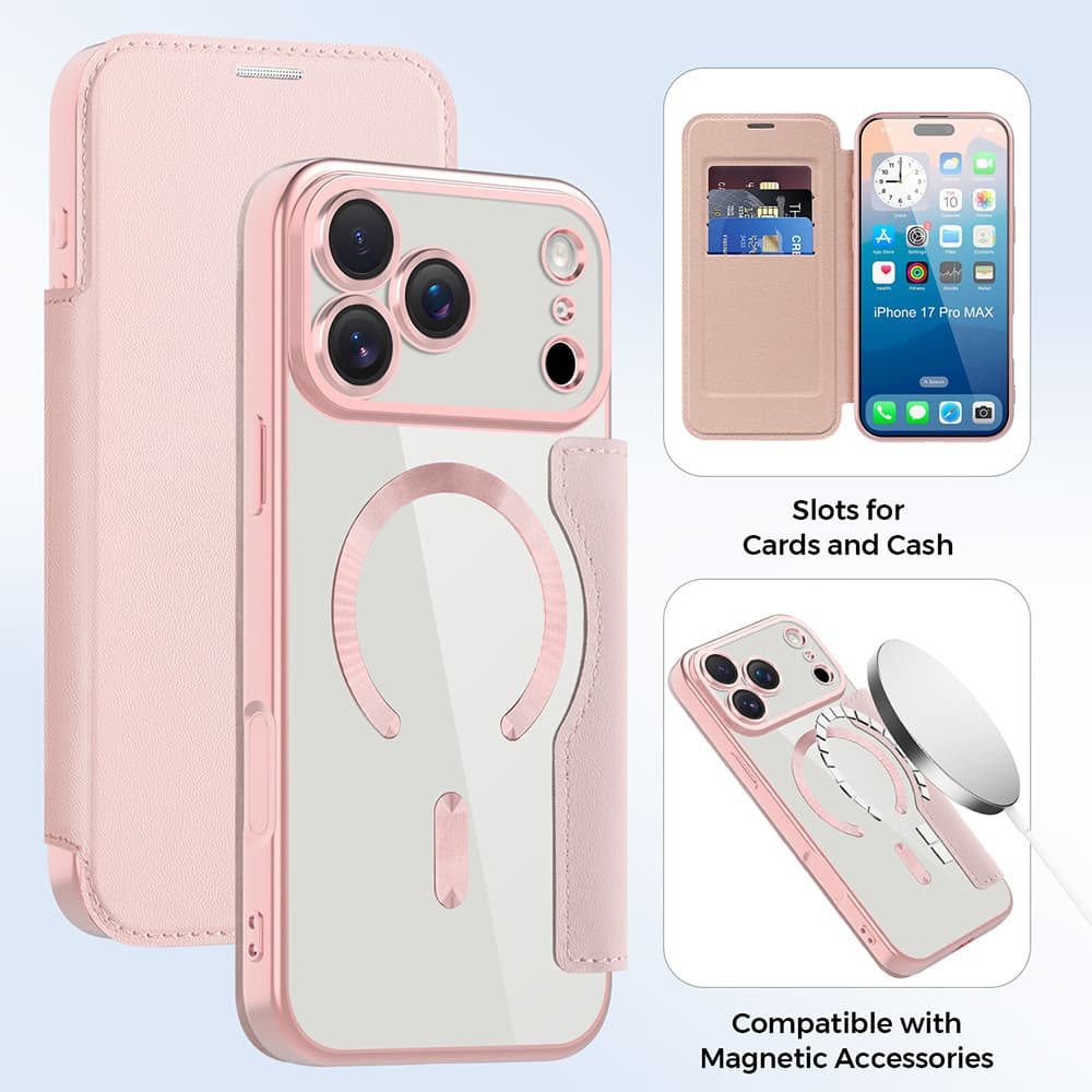 Techsuit SmartMag knížkové pouzdro iPhone 17 Pro Max růžové - náhled 3
