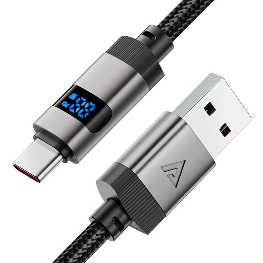 Acefast Data Cable C15-04 s digitálním displejem rychlé nabíjení USB-A na Type-C 66W zinková slitina 1.2m černá - náhled 3