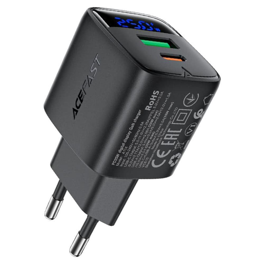 Acefast Wall Charger A114 s digitálním displejem rychlé nabíjení černá - náhled 3