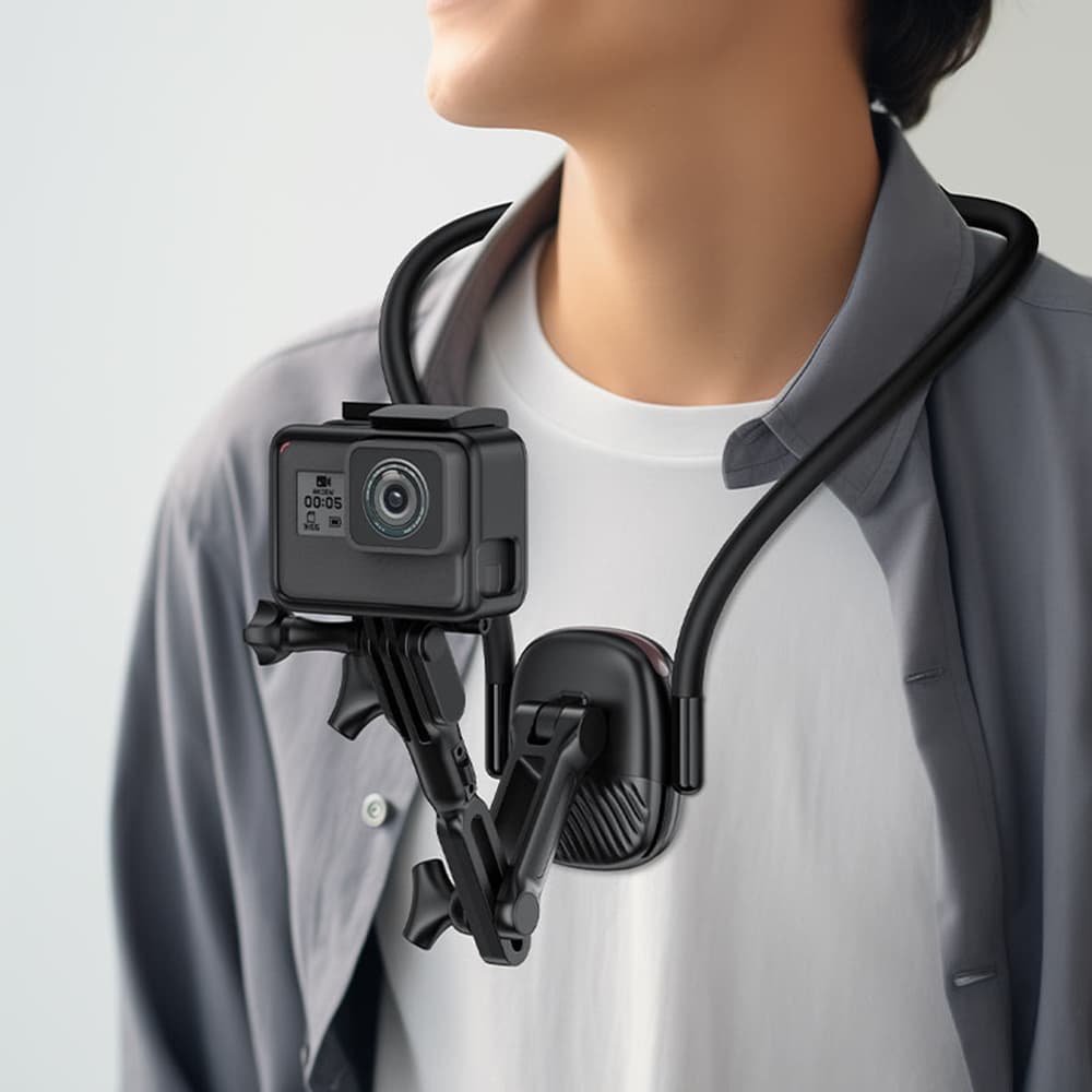 Acefast - držák telefonu na krk (E32) - magnetický úchyt pro GoPro, telefon, 360° nastavitelný, bezpečné uchycení, silné magnety - černý - náhled 3