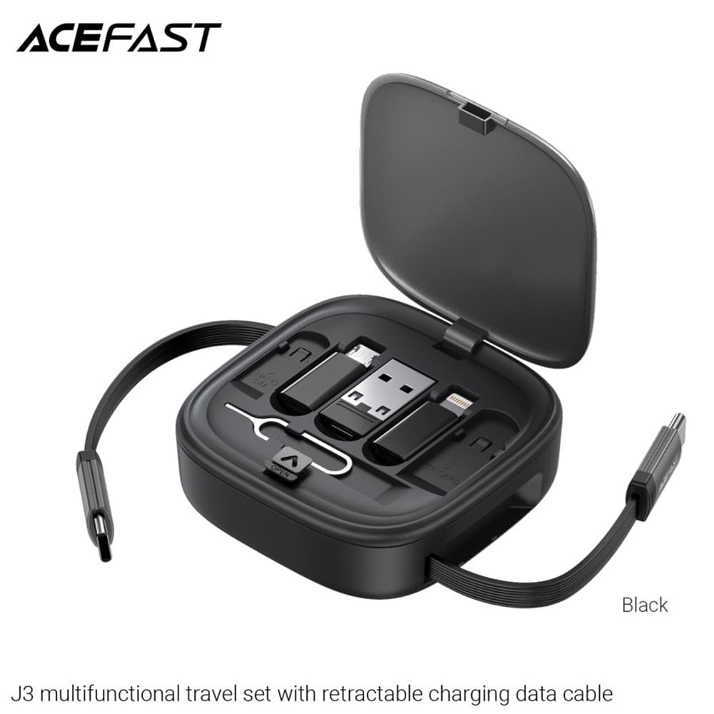 Acefast Data Cable J3 cestovní sada s navíjecím kabelem černá - náhled 3