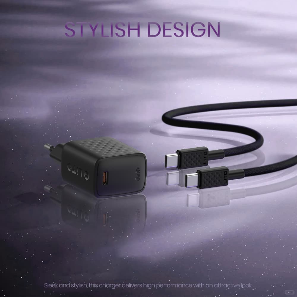 Lito Wall Charger LC17T s kabelem Type-C výstup Type-C PD30W GaN EU černý - náhled 3