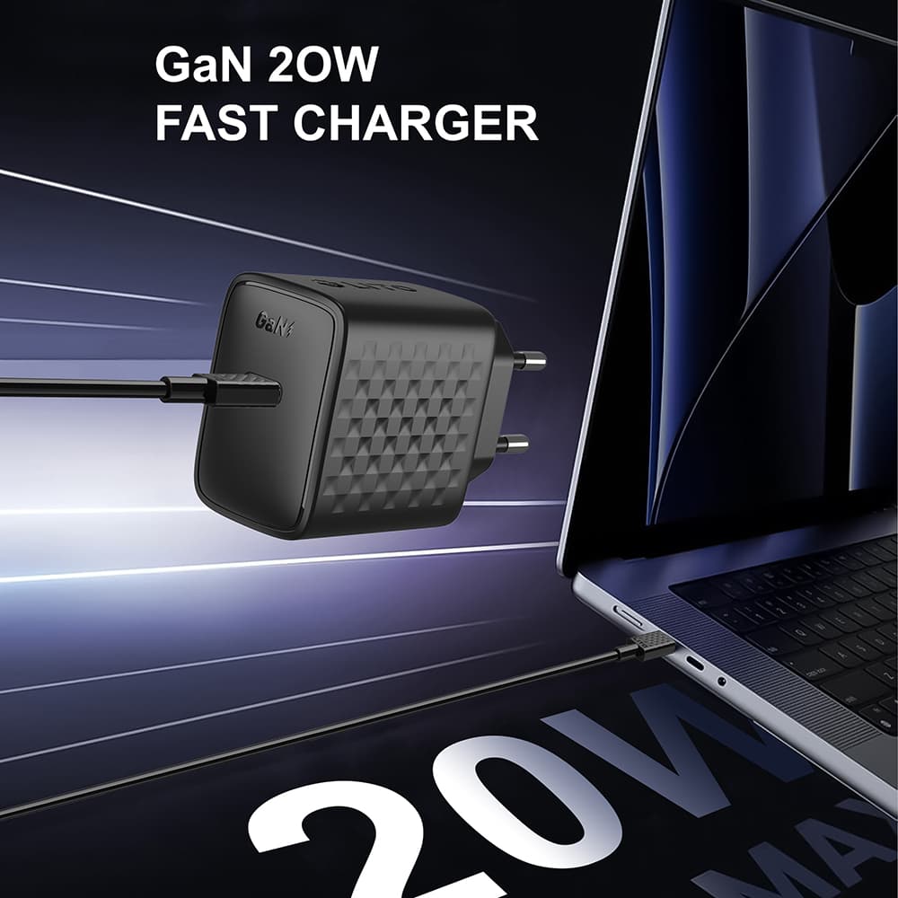 Lito nabíječka do zdi LC13 Type-C PD20W GaN PC nehořlavá EU zástrčka černá - náhled 3