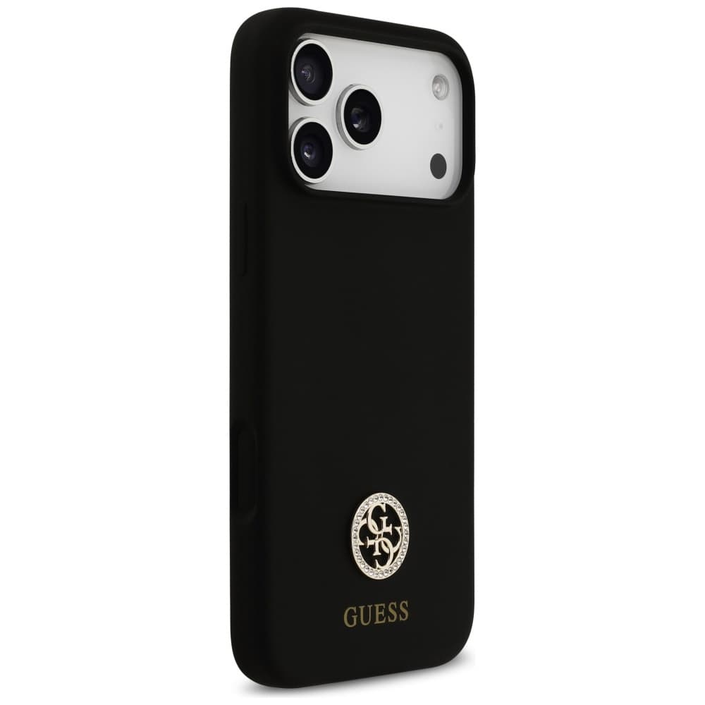 Guess Silicone Logo Strass 4G MagSafe iPhone 17 Pro Max Černý - náhled 3