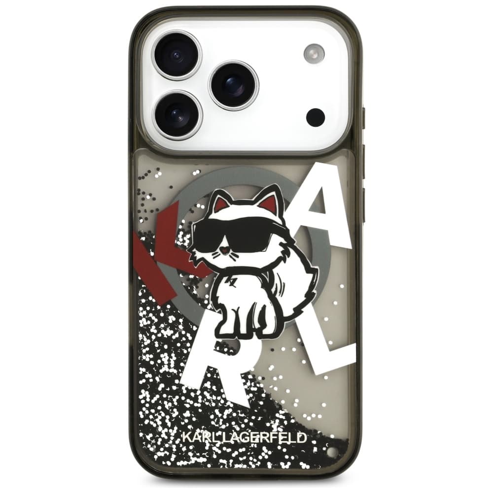 Karl Lagerfeld Liquid Glitter Choupette Logo MagSafe iPhone 17 Pro černé - náhled 3