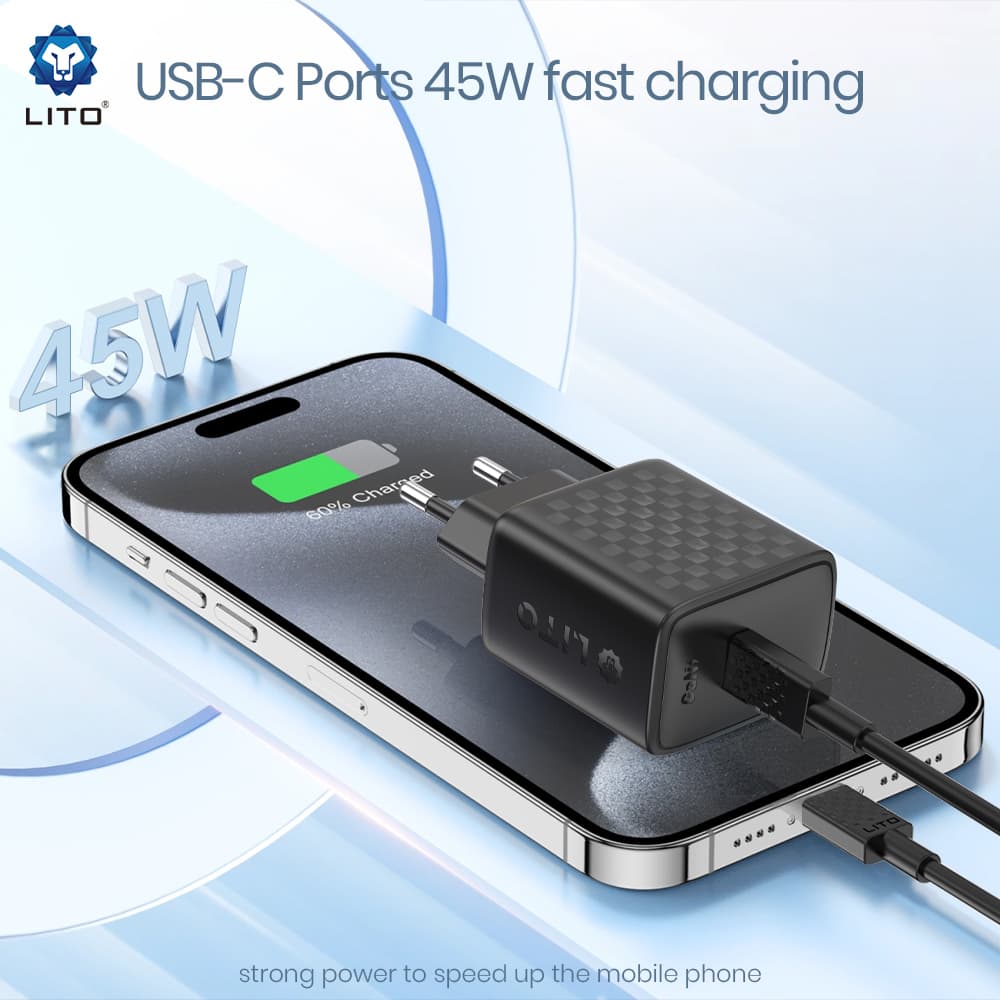 Lito nabíječka do zdi LC20 Type-C výstup PD45W GaN EU zástrčka černá - náhled 3