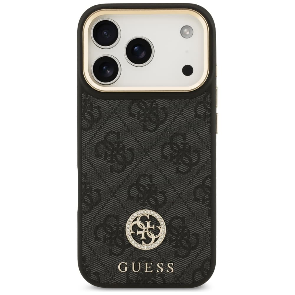 Guess 4G Strass Logo s velkým popruhem kovové tlačítko MagSafe iPhone 17 Pro černá - náhled 3