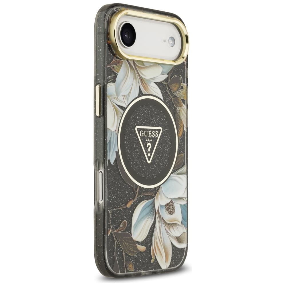Guess IML Metal Glitter Flowers Triangle MagSafe iPhone 17 Air černá - náhled 3