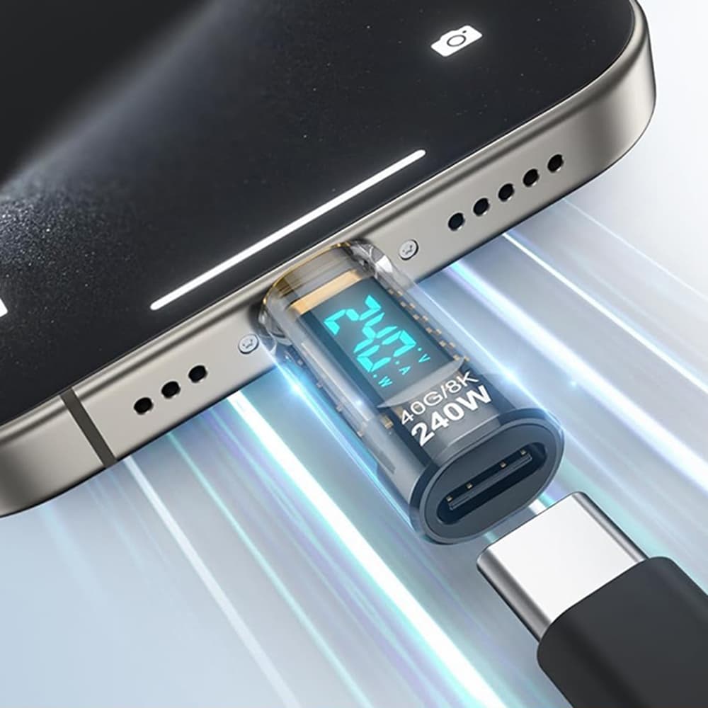 Techsuit Adapter DataBoost A23 USB-C LED displej 40Gbps 8K@60Hz PD240W šedý - náhled 3