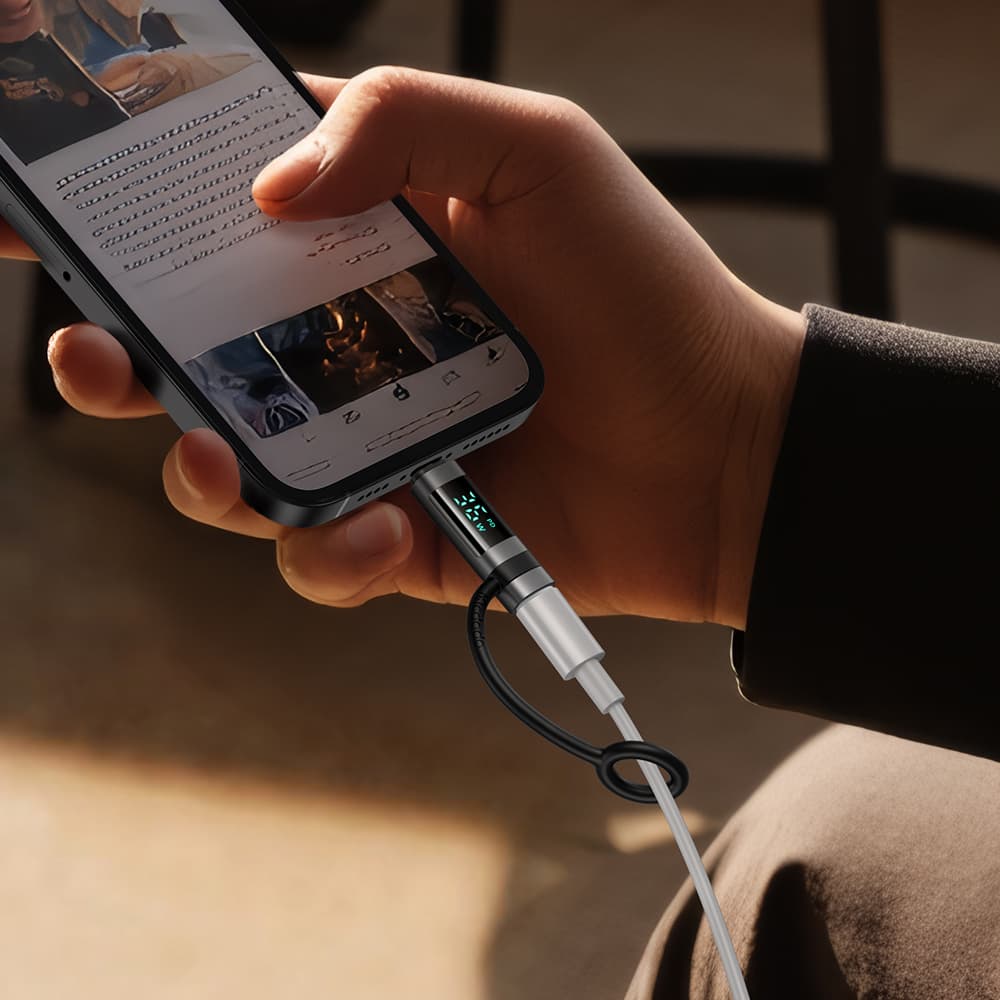 Mcdodo - adaptér řady Pigeon (OT-2610) - se silikonovým háčkem, hliníkovou slitinou, USB-C na Lightning 36W, HD LED displej - černý - náhled 3