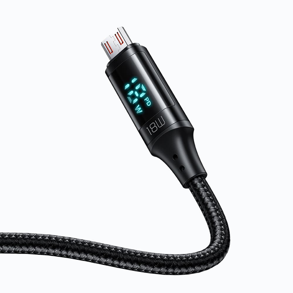 Mcdodo – datový kabel (CA-1070) – USB 2.0 na micro-USB, s digitálním displejem, nylonové opletení, hliníková slitina, 3A, 1,2m – černý - náhled 3