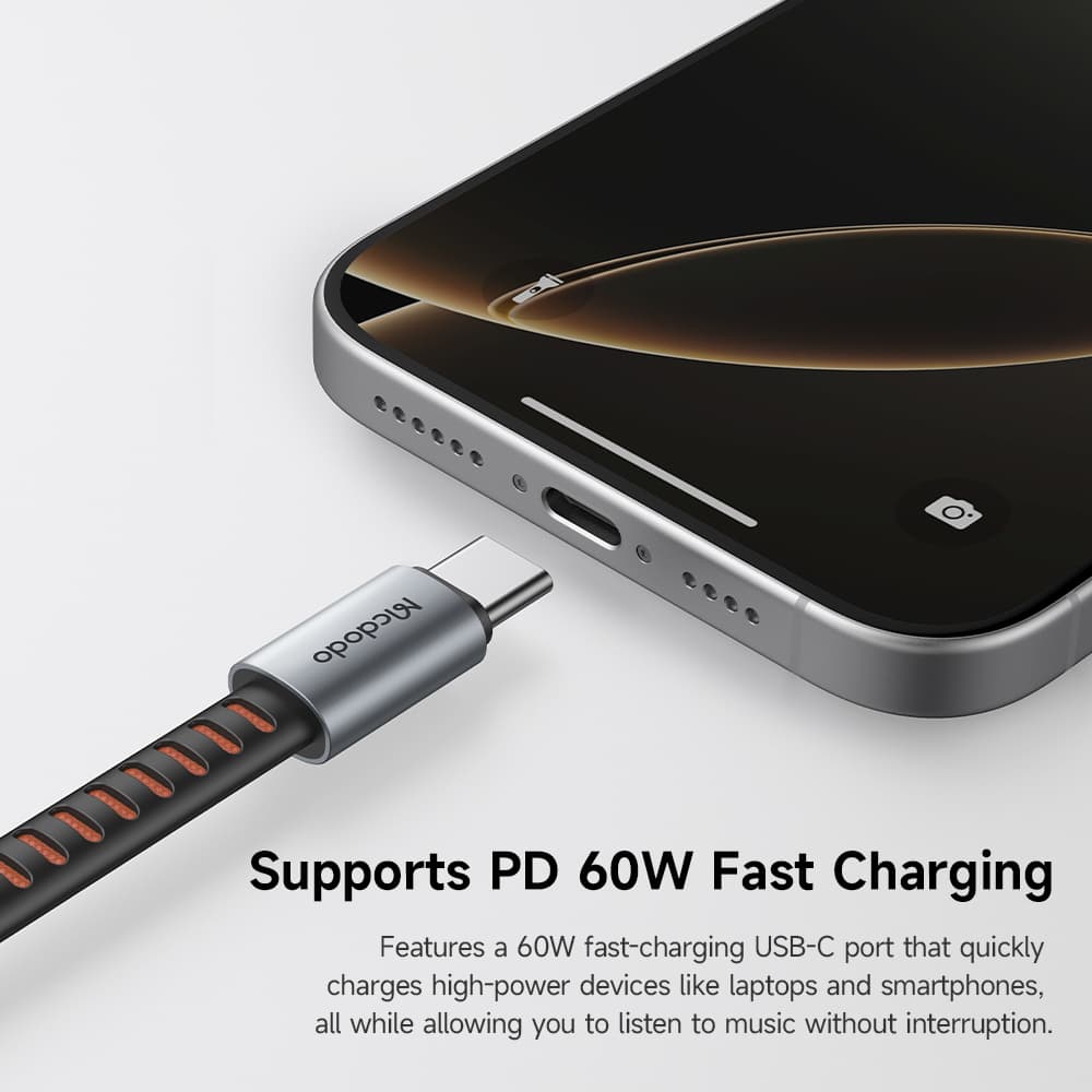 Mcdodo – audio adaptér (CA-3370) – USB-C na 2x USB-C, 3A, 60W, prémiová kvalita zvuku, hliníková slitina/nylon, 0,1m – šedá - náhled 3