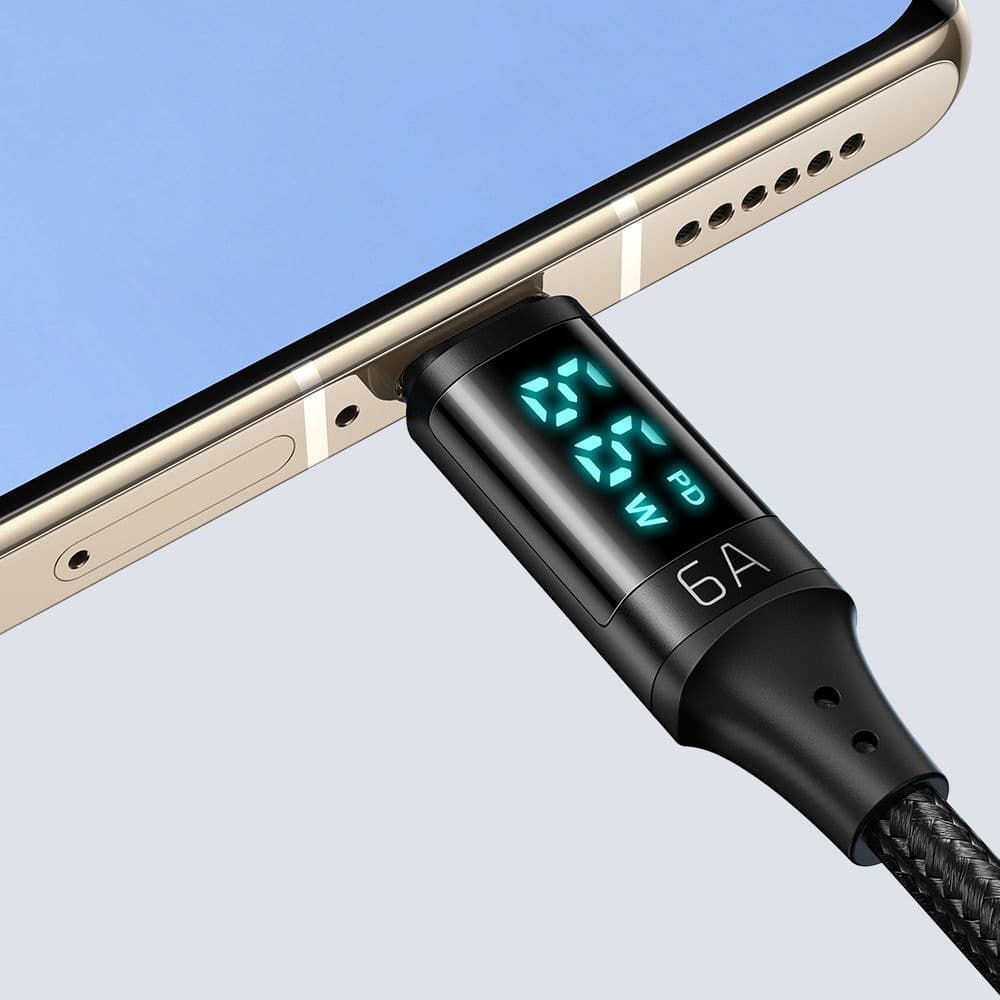 Mcdodo – datový kabel (CA-1080) – USB 2.0 na Type-C, s digitálním displejem, nylonové opletení, hliníková slitina, 6A, 1,2m – černý - náhled 3