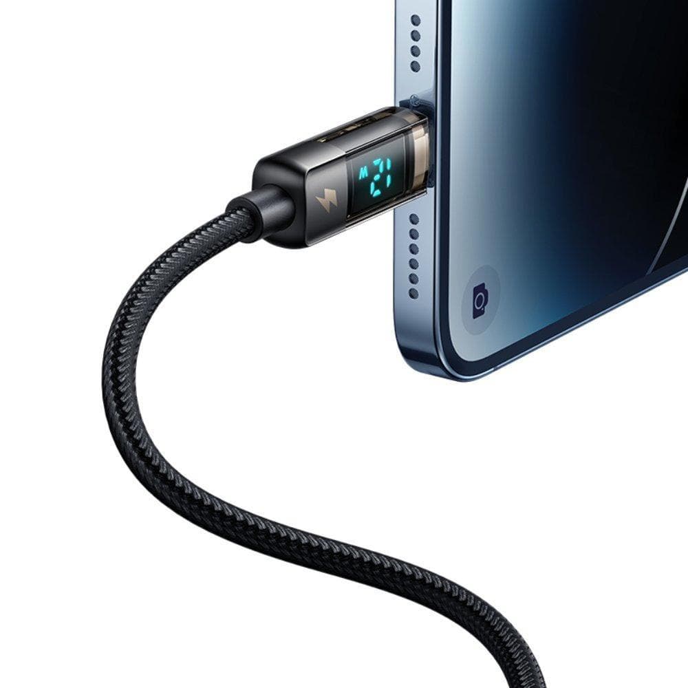Mcdodo – datový kabel (CA-3620) – USB-A na Lightning, 3A, digitální displej, automatické vypnutí, transparentní design, 1,2m – černý - náhled 3