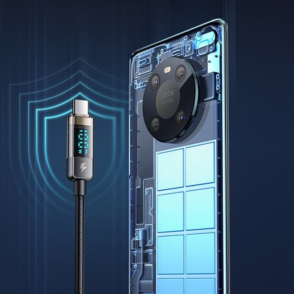 Mcdodo – datový kabel (CA-3610) – Type-C na Type-C, 100W, digitální displej, automatické vypnutí, transparentní design, 1,2m – černý - náhled 3