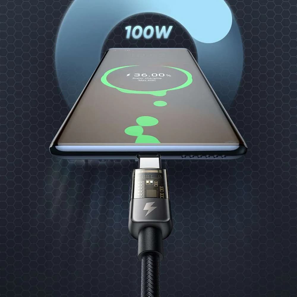 Mcdodo – datový kabel (CA-2840) – Type-C na Type-C, 100W, rychlonabíjení, transparentní design, automatické vypnutí, 1,2m – černý - náhled 3
