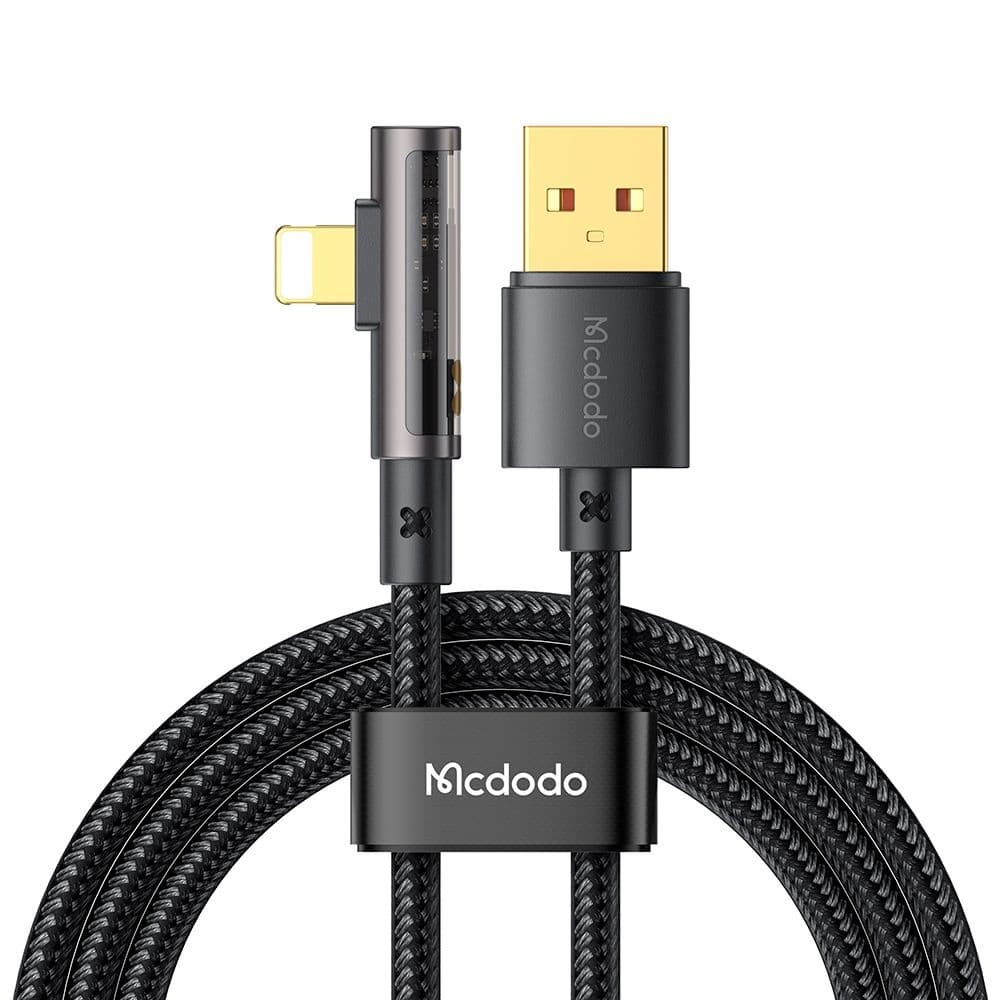 Mcdodo – datový kabel (CA-3510) – USB-A na Lightning, 90stupňový design, 3A, transparentní design, 1,2m – černý - náhled 3