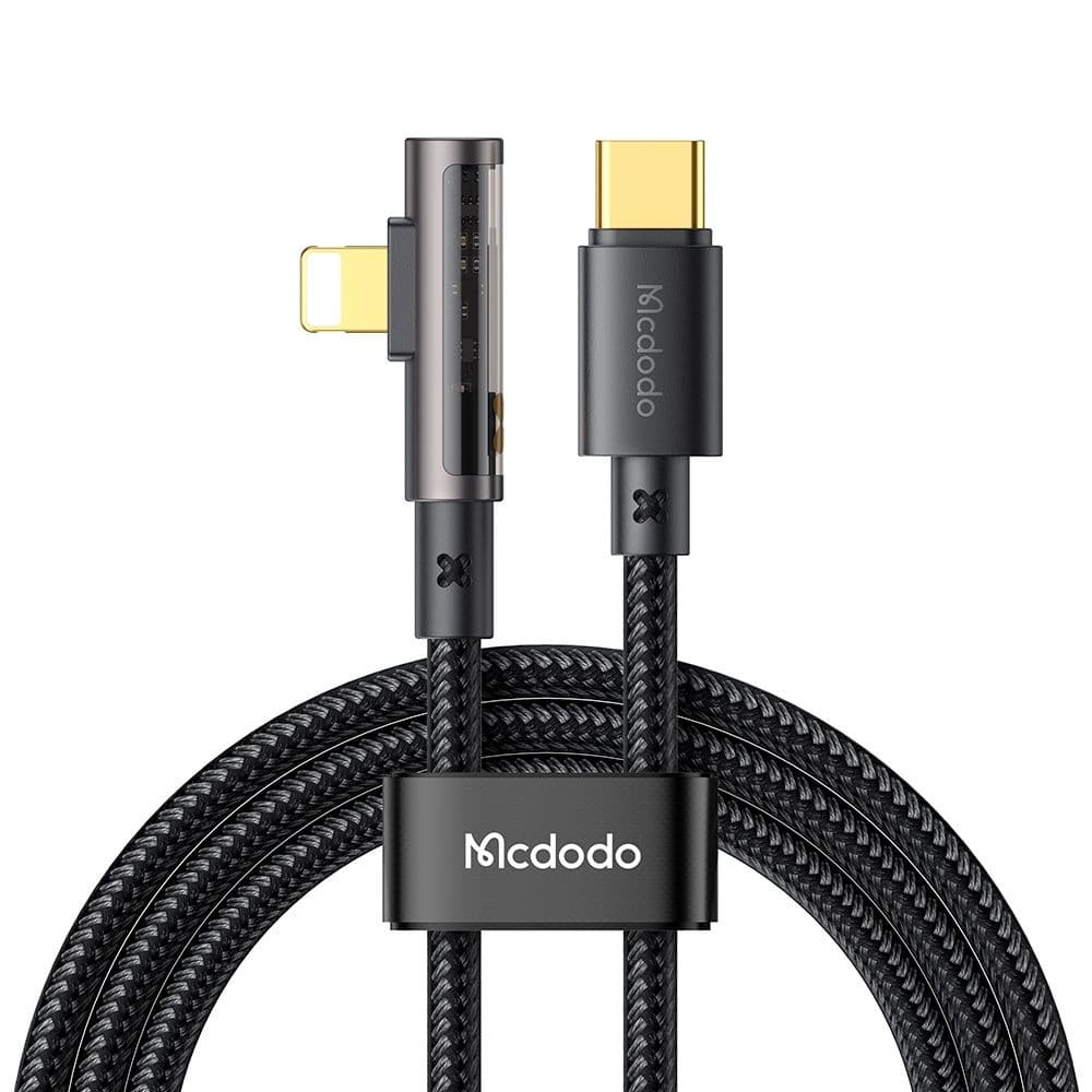 Mcdodo – datový kabel (CA-3390) – USB-C na Lightning, 90stupňový design, 36W, transparentní design, 1,2m – černý - náhled 3