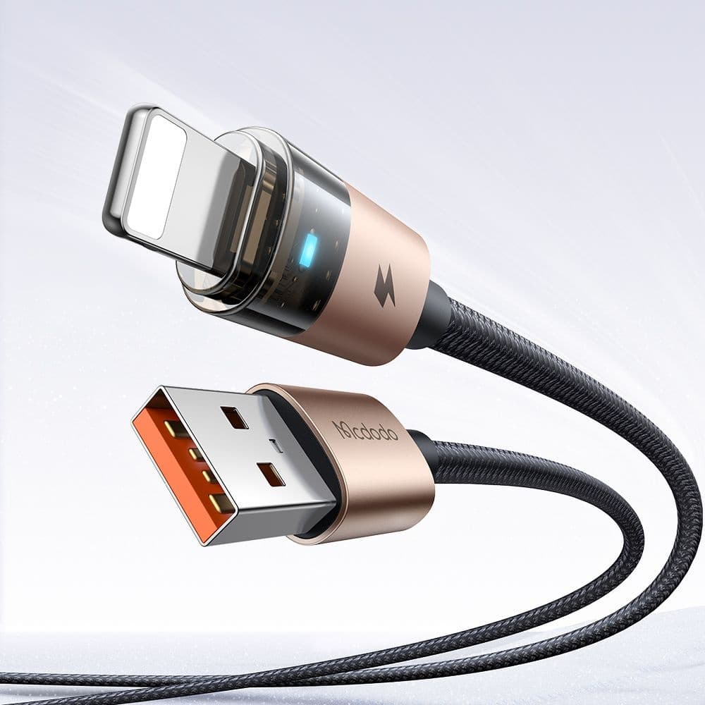 Mcdodo – datový kabel (CA-6911) – s nabíjecím světlem, USB-A na Lightning, průhledný kabel, 3A, 1,2m – Desert Gold - náhled 3
