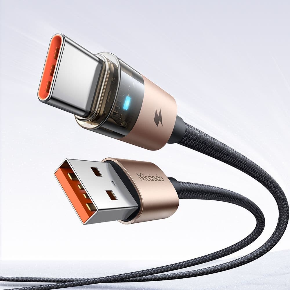 Mcdodo – datový kabel (CA-6891) – s nabíjecím světlem, USB-C na USB-A, průhledný kabel, 6A, 1,2m – Desert Gold - náhled 3