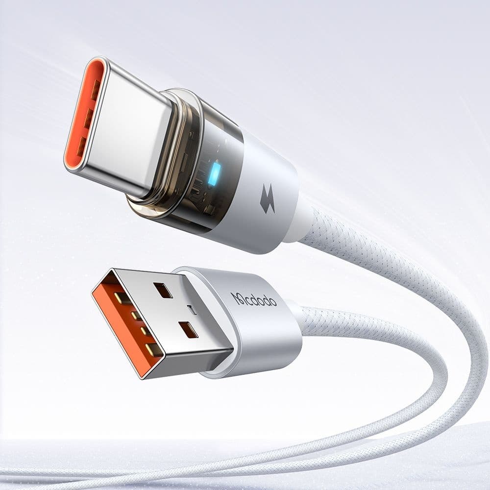 Mcdodo – datový kabel (CA-6892) – s nabíjecím světlem, USB-C na USB-A, průhledný kabel, 6A, 1,2m – bílý - náhled 3