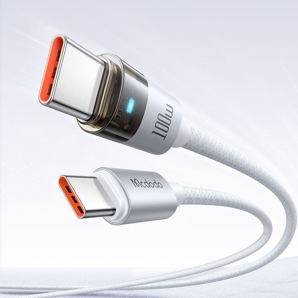Mcdodo – datový kabel (CA-5582) – s nabíjecím světlem, USB-C na USB-C, průhledný kabel, 100W, 1,2m – bílý - náhled 3
