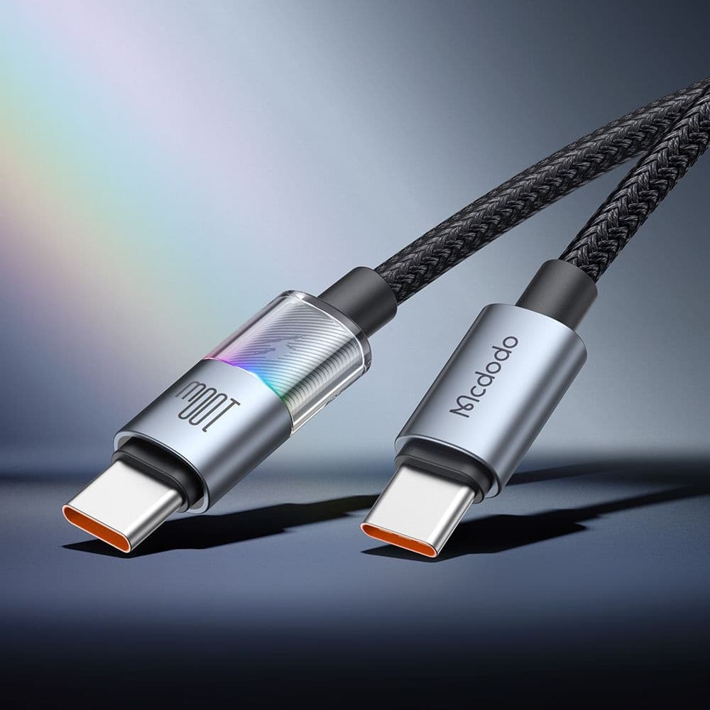 Mcdodo – datový kabel (CA-8200) – se 7 barevnými světly, USB-C na USB-C, 100W, 5A, 1,2m – černý - náhled 3