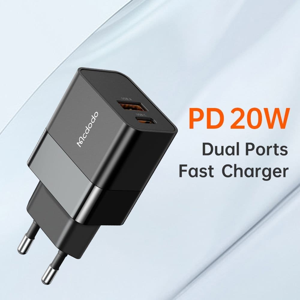 Mcdodo - nástěnná nabíječka Hydrogen Series (CH-1951) - duální port, 20W, rychlonabíječka, ohnivzdorný PC - černá - náhled 3