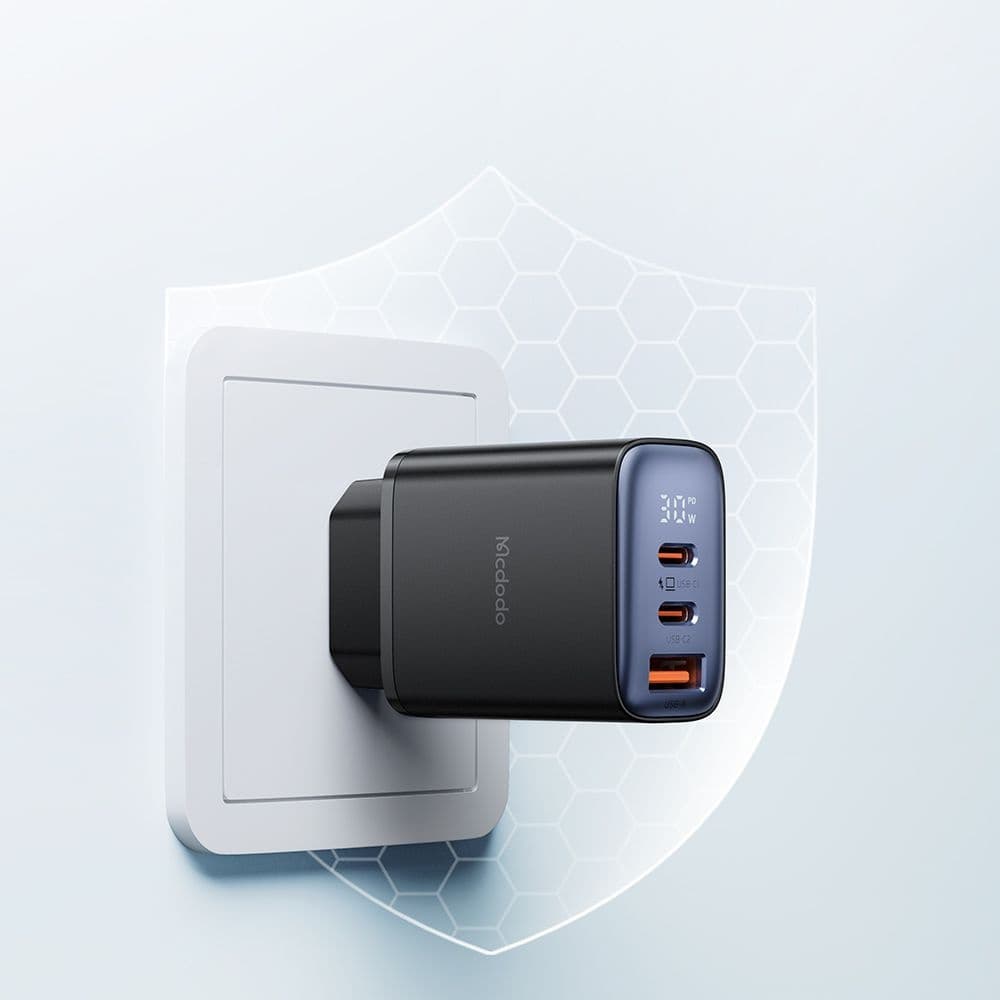 Mcdodo - nástěnná nabíječka (CH-2180) - 2x USB-C, 1x USB-A, 30W, rychlonabíječka, digitální displej - černá - náhled 3
