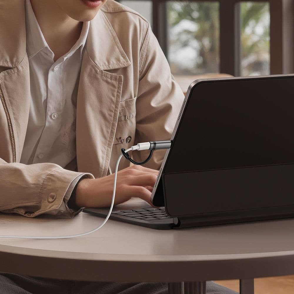Mcdodo – adaptér řady Pigeon (OT-0180) – silikonový háček, hliníková slitina, lightning na USB-C, 60W, HD LED displej – černý - náhled 3