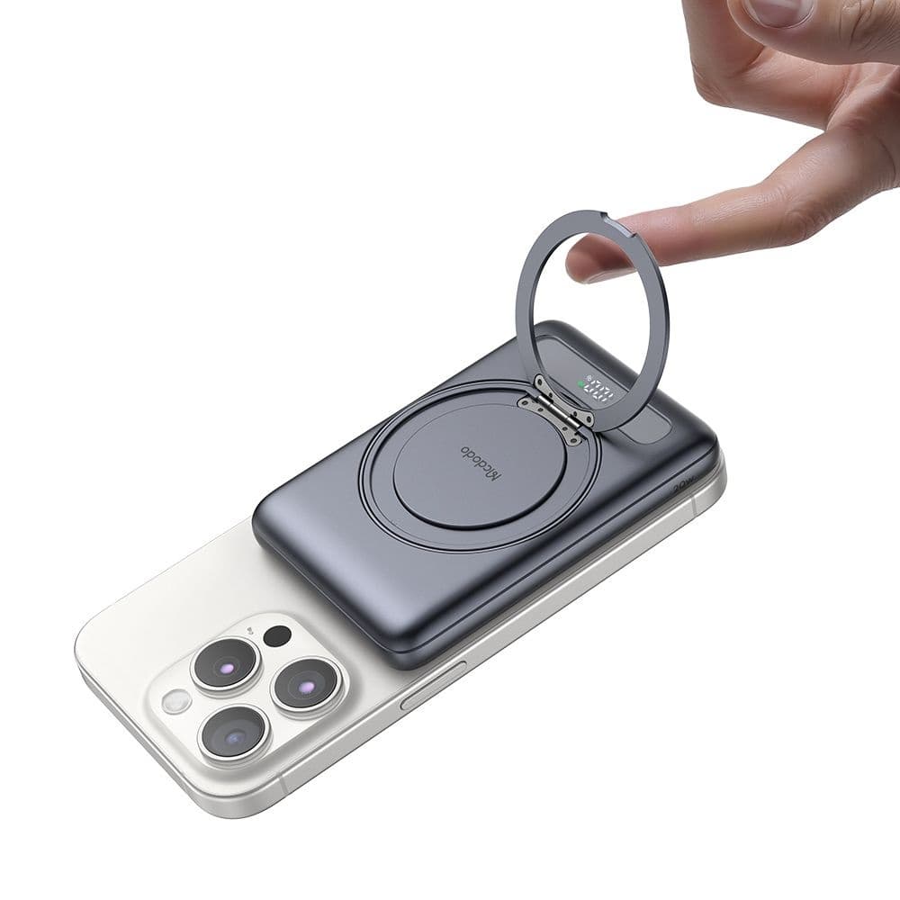 Mcdodo - magnetická powerbanka Meta Series (MC-8361) - vestavěný 360° kruhový stojánek, 5000mAh, 20W, digitální displej - tmavě šedá - náhled 3