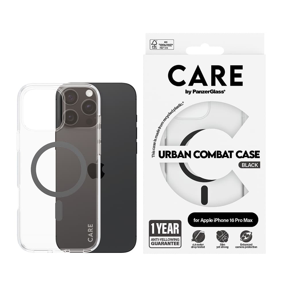 PanzerGlass® CARE Flagship Urban Combat černý MagSafe iPhone 16 Pro Max průhledný - náhled 3
