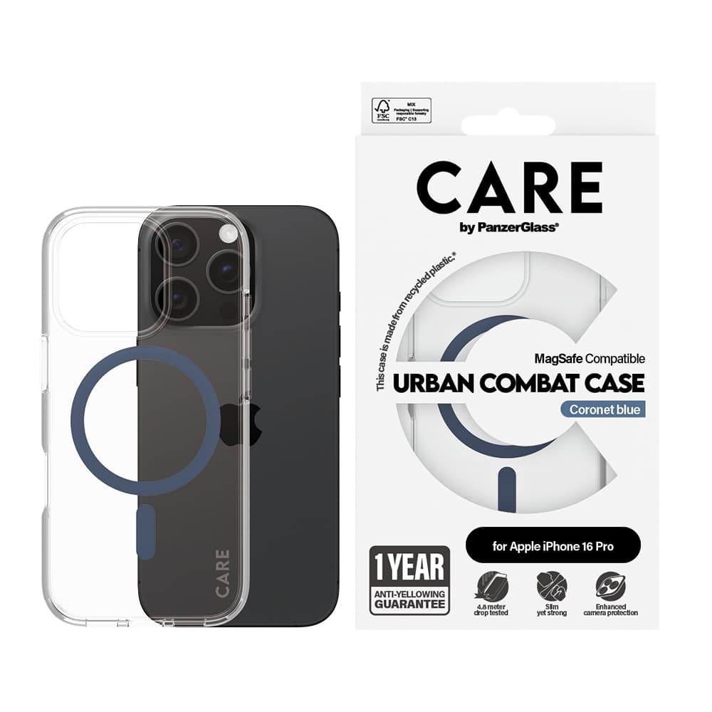 PanzerGlass® CARE Flagship Urban Combat modrý MagSafe iPhone 16 Pro průhledný - náhled 3