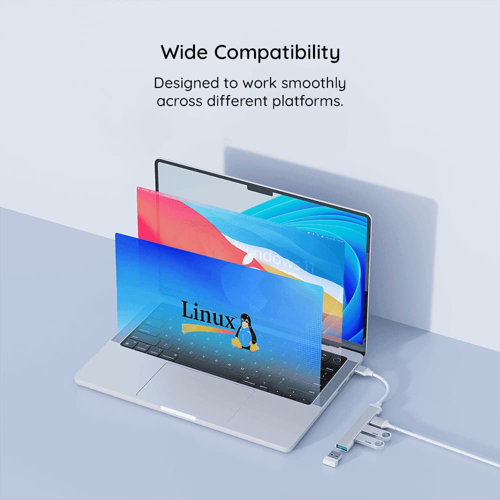 Techsuit Docking Station PolarisBridge 4 v 1 (H18) USB-C na USB Šedá Bílá - náhled 3