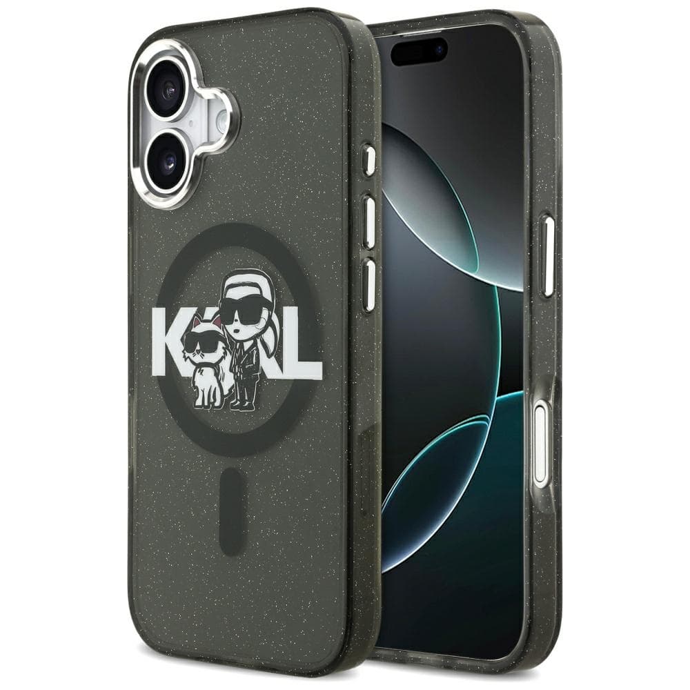 Karl Lagerfeld IML Glitter Karl &amp; Choupette Sketch Logo MagSafe iPhone 17 Pro černá - náhled 3