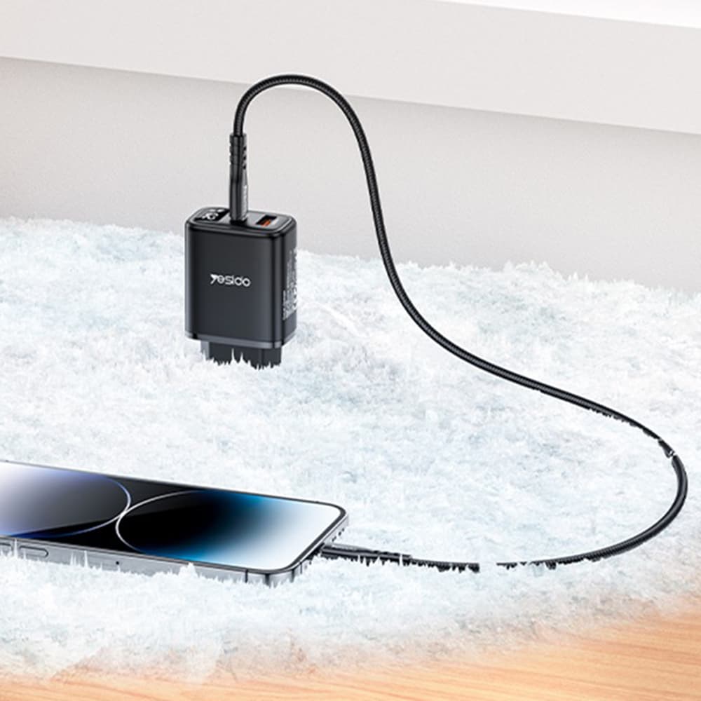 Yesido Wall Charger YC68 s digitálním displejem rychlonabíjení černý - náhled 3