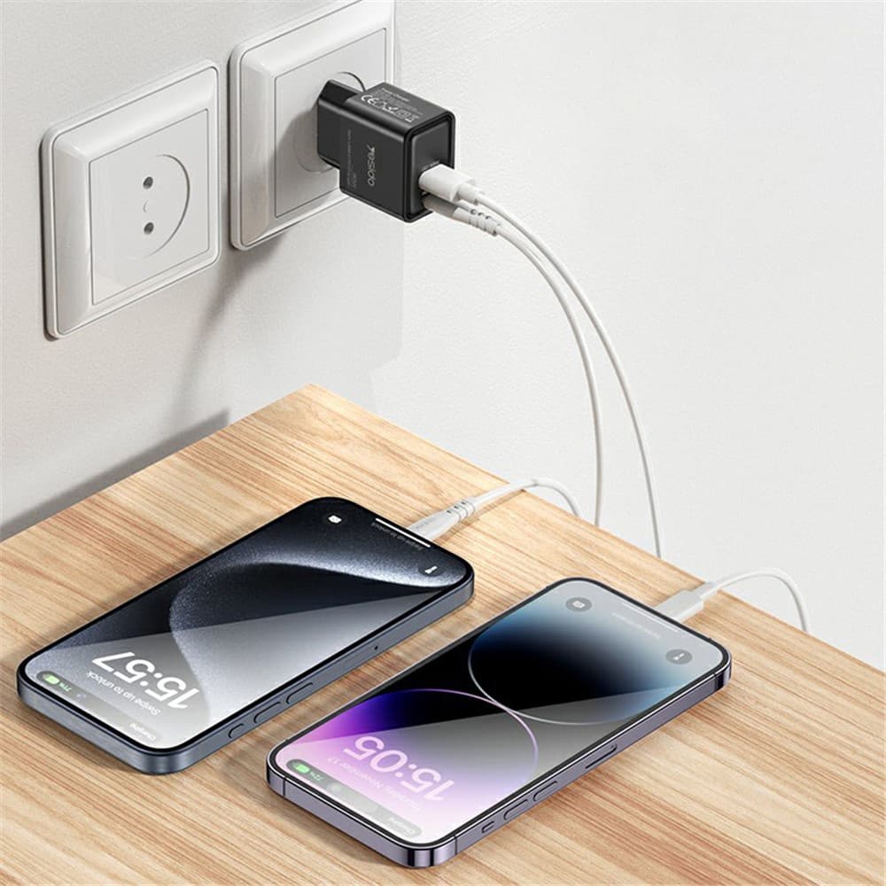 Yesido Wall Charger YC64 Duální Port Type-C + USB-A Rychlé Nabíjení GaN PD30W Černá - náhled 3