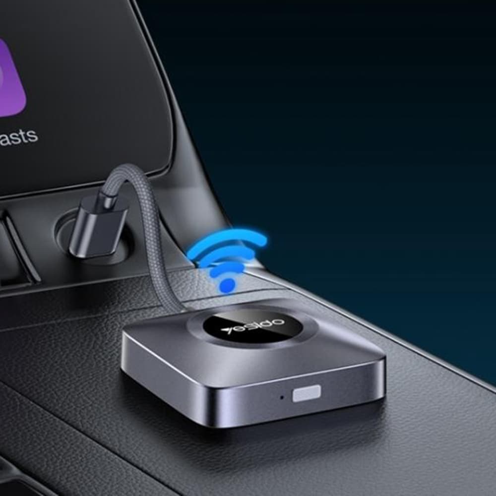 Yesido Wireless CarPlay Adapter KM23 s USB na Type-C kabelem Bluetooth V5.0 1080P šedý - náhled 3