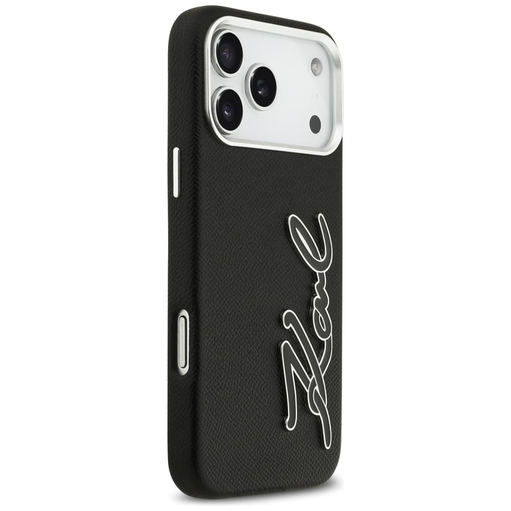 Karl Lagerfeld - pevné pouzdro FW zrnitá kůže s logem Signature (KLHCP17XPGFKSRSK) - iPhone 17 Pro Max - černé - náhled 3
