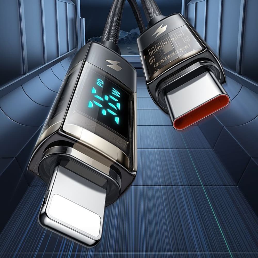 Mcdodo – datový kabel (CA-3600) – USB-C na Lightning, 36W, digitální displej, automatické vypnutí, transparentní design, 1,2m – černý - náhled 3