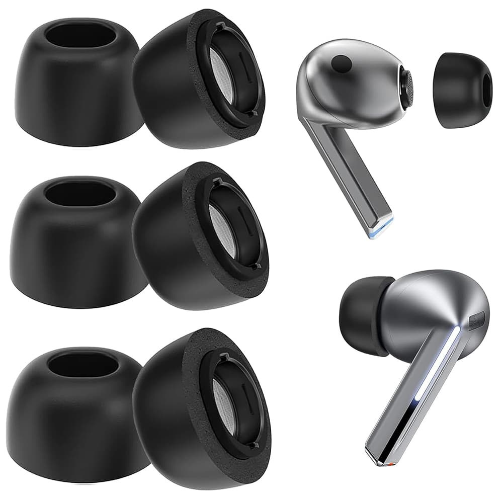Techsuit - (3 balení) náhradní špičky AirVibe (ET3) - pro Samsung Galaxy Buds 3 Pro, prémiový silikon velikosti S, M, L - černé - náhled 3