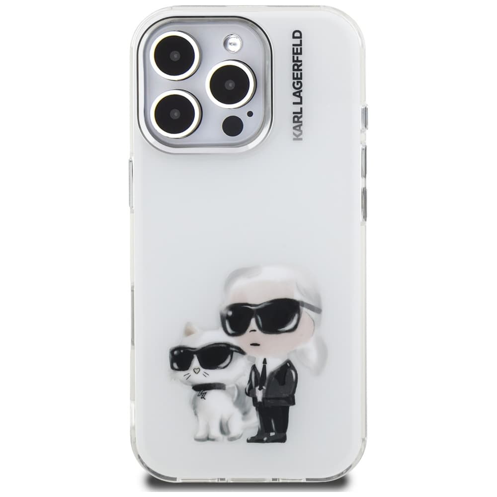 Karl Lagerfeld - IML Aquarelle Karl &amp; Choupette (KLHCP16LHMKCAQH) - iPhone 16 Pro - bílá - náhled 3