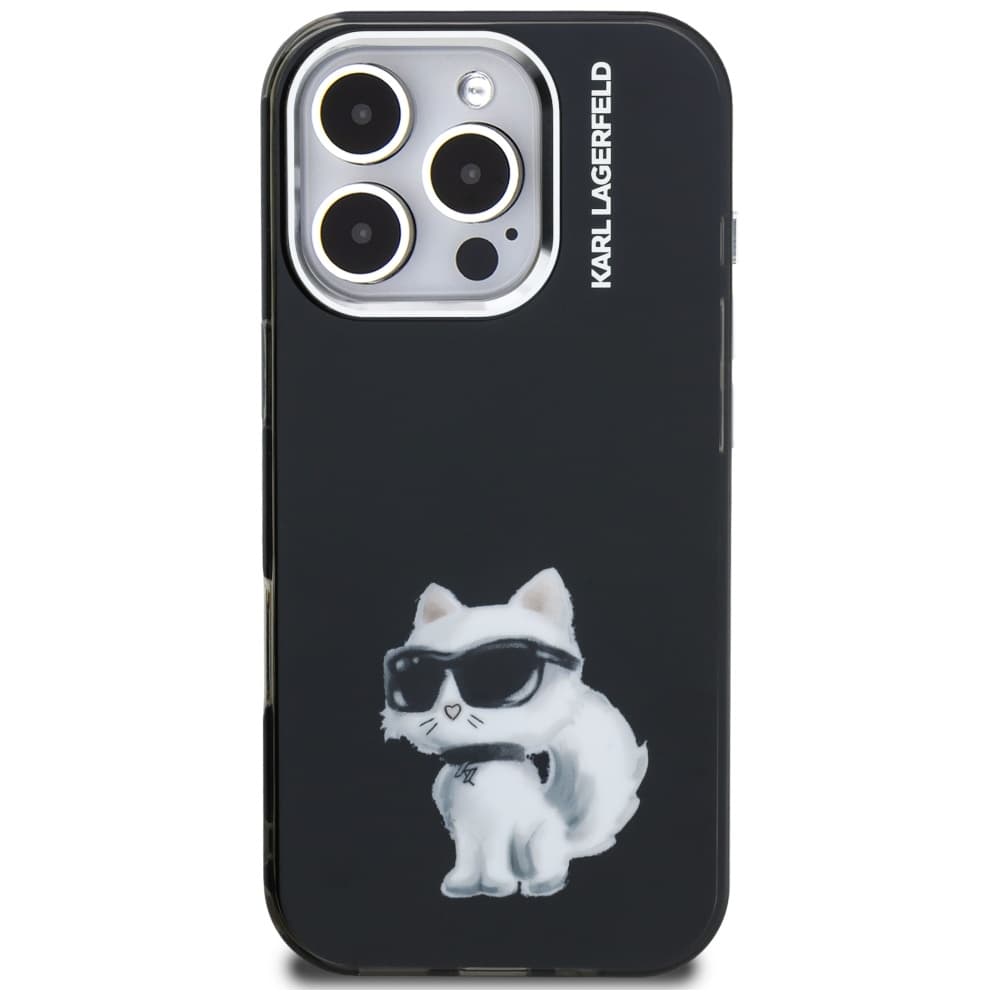 Karl Lagerfeld - kryt IML Aquarelle Choupette Logo (KLHCP16LHMCHAQK) pro iPhone 16 Pro - černý - náhled 3