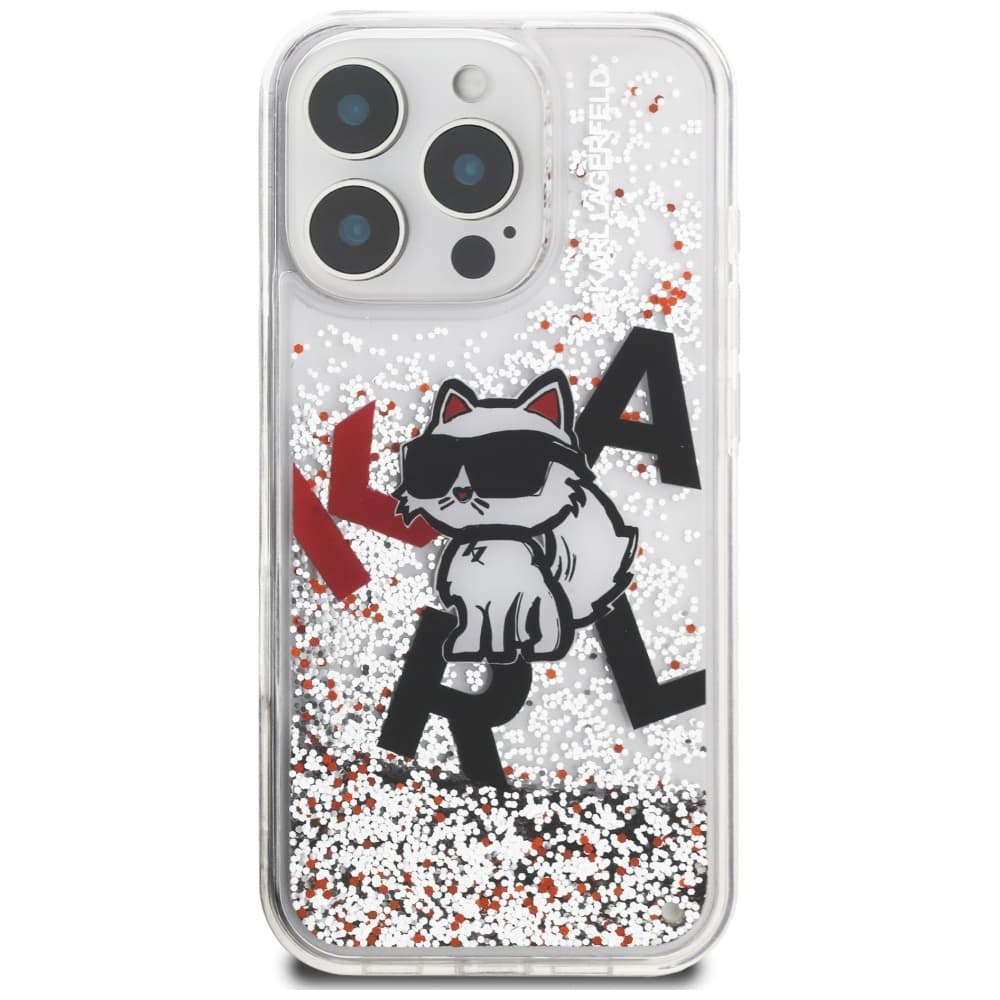 Karl Lagerfeld - tekuté třpytky logo Choupette MagSafe (KLHCP16XLCHSCTDT) pro iPhone 16 Pro Max - průhledný - náhled 3