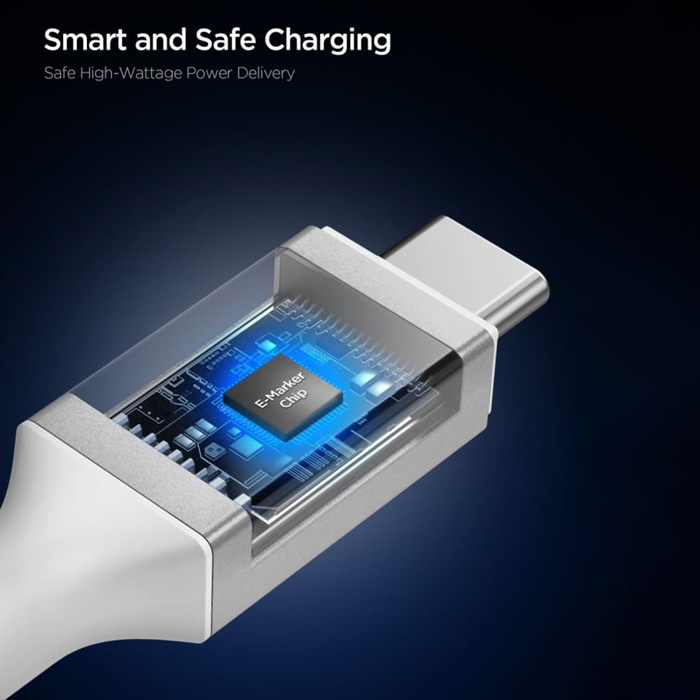 Spigen - datový kabel Essential (EB10010CC) - rychlonabíjení, Type-C na Type-C, 100W, 5Gbps, čip E-Marker, 1m - bílý - náhled 3