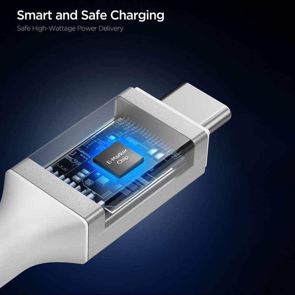 Spigen – datový kabel Essential (EB24012CC) – rychlé nabíjení, Type-C na Type-C, 240W, 40Gbps, čip E-Marker, 8K, 1,2m – bílý - náhled 3